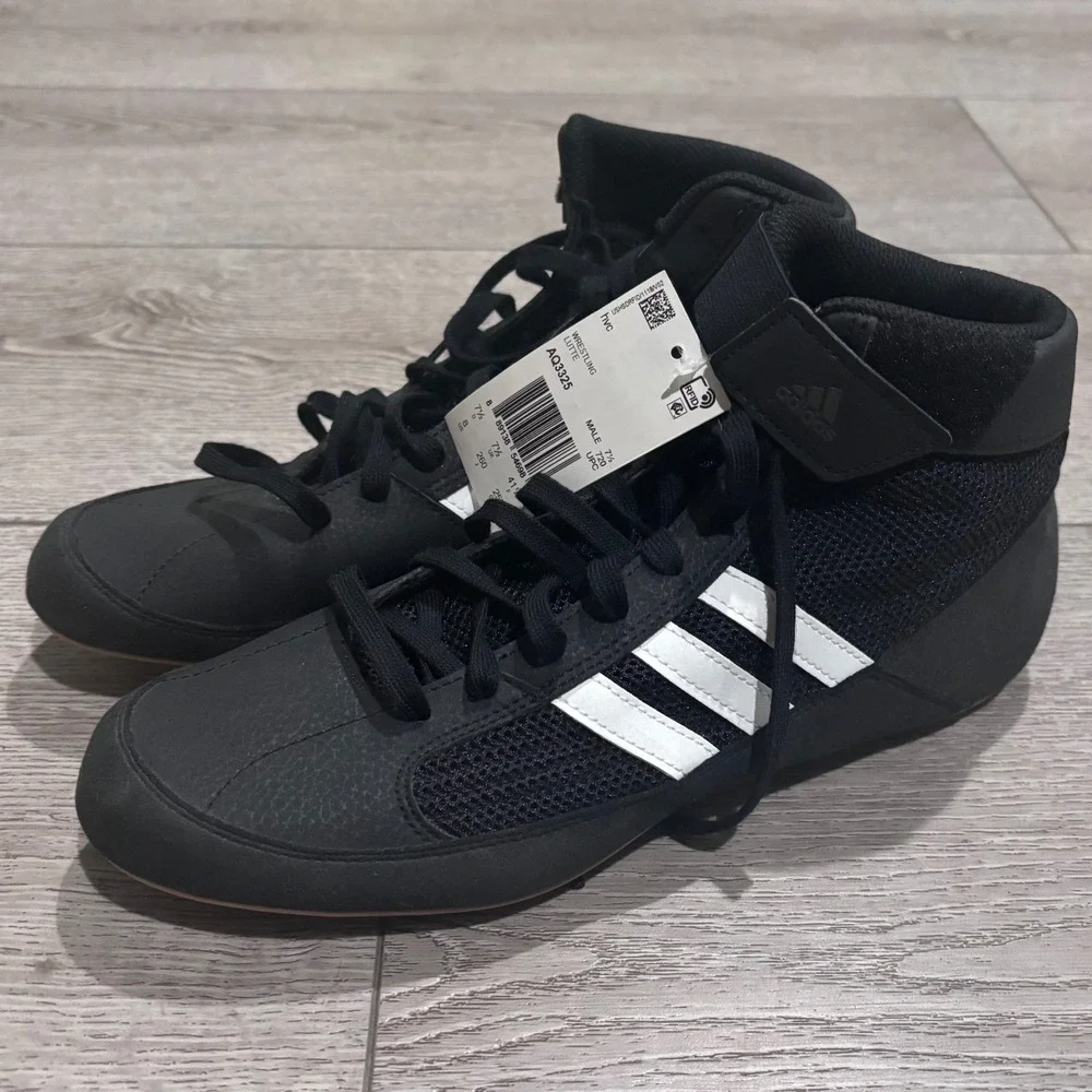 Adidas HVC Wrestling Shoes Mens 7.5 Black White AQ3325 Mat Boots New